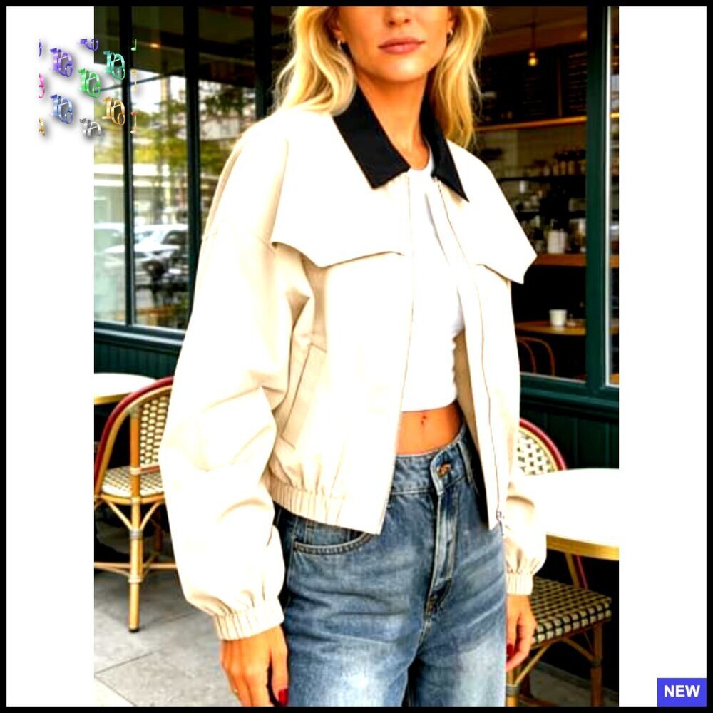Cropped Barn Jacket Oversized Bomber Zip Up Casual Lightweight Utility Short - Picture 4 of 6